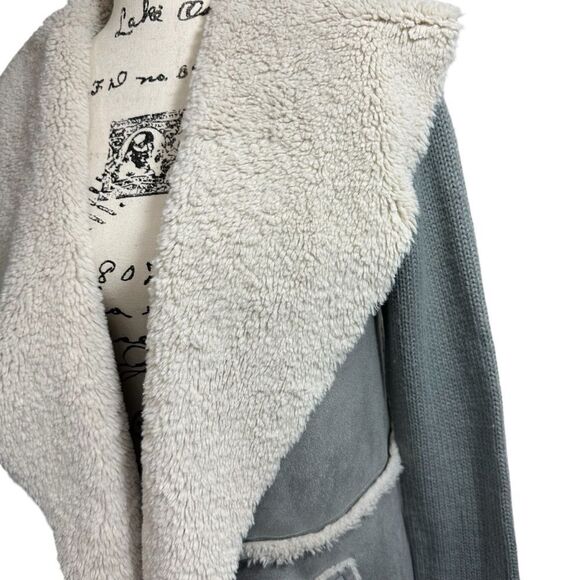 Stradivarius Penny Lane Style Sherpa Faux Suede Knit Open Cardigan, Small - Picture 5 of 10